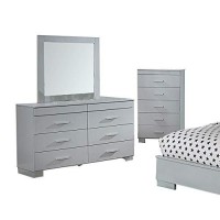 Benjara Contemporary 5 Piece Glossy Wooden Full Bedroom Set, Gray