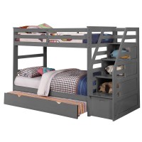 4 Pull Down Storage Wooden Twin Over Twin Bunk Bed With Staircase