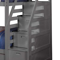 4 Pull Down Storage Wooden Twin Over Twin Bunk Bed With Staircase