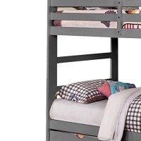 4 Pull Down Storage Wooden Twin Over Twin Bunk Bed With Staircase