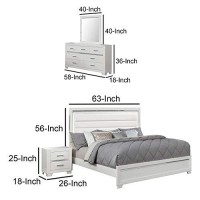 Benjara Queen Leatherette 4 Piece Wooden Bedroom Set With Led, White