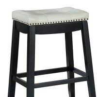 Benjara Wooden Bar Height Stool, Set Of 2, Cream And Black