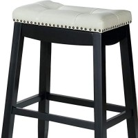 Benjara Wooden Bar Height Stool, Set Of 2, Cream And Black