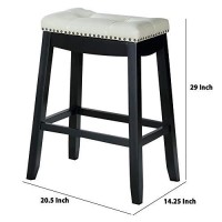 Benjara Wooden Bar Height Stool, Set Of 2, Cream And Black