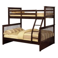 Benjara Wooden Twin Over Full Bunk Bed With Slatted Headboard, Brown