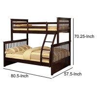 Benjara Wooden Twin Over Full Bunk Bed With Slatted Headboard, Brown