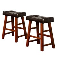 Benjara Leatherette Seat Counter Height Stool, Set Of 2, Brown