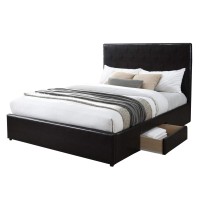 Benjara Platform Style Faux Leather Queen Size Bed With 2 Drawers, Black