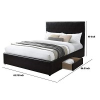 Benjara Platform Style Faux Leather Queen Size Bed With 2 Drawers, Black