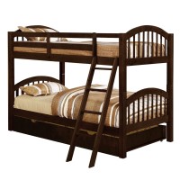 Benjara Arch Design Wooden Twin Bunk Bed With Trundle, Brown