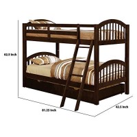 Benjara Arch Design Wooden Twin Bunk Bed With Trundle, Brown