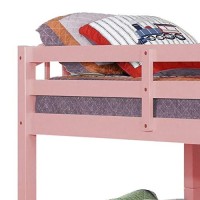 Benjara 2 Drawer Wooden Twin Bunk Bed With Slatted Arch Headboard, Pink