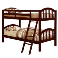 Benjara Wooden Twin Bunk Bed With Slatted Arched Headboard, Brown