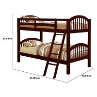 Benjara Wooden Twin Bunk Bed With Slatted Arched Headboard, Brown