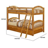 Benjara Arch Design Wooden Twin Bunk Bed With Trundle, Brown