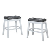 Benjara Wooden Counter Height Stool, Set Of 2, White And Gray