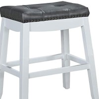 Benjara Wooden Counter Height Stool, Set Of 2, White And Gray
