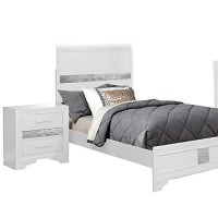 Benjara 5 Piece Wooden Twin Bedroom Set, White, Silver