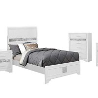 Benjara 5 Piece Wooden Twin Bedroom Set, White, Silver