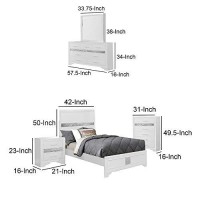 Benjara 5 Piece Wooden Twin Bedroom Set, White, Silver