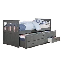 Benjara Mission Style Wooden Twin Captain Bed With Trundle And 3 Drawers, Gray