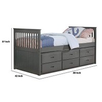 Benjara Mission Style Wooden Twin Captain Bed With Trundle And 3 Drawers, Gray