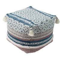 Boho Tufted Decorative Unstuffed Pouf - Farmhouse Casual Ottoman Pouf Cover With Big Tassels, Handwoven Footrest/Cushion Cover Only For Bedroom Living Room, 18