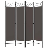 Vidaxl Room Divider, 4 Panel Folding Privacy Screen For Room Separation, Freestanding Room Divider For Office, Industrial Modern Style, Anthracite