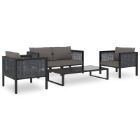 Vidaxl 5 Piece Outdoor Lounge Set With Cushions - Weather-Resistant Poly Rattan Outdoor Furniture For Patio, Garden, Terrace - Anthracite
