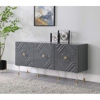 Best Master Furniture Crawford 65 Wood Sideboard with Gold Accents in Gray