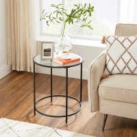 Vasagle Round Side Table, Glass End Table With Metal Frame, Black Coffee Table With Modern Style For Living Room, Balcony, Bedroom