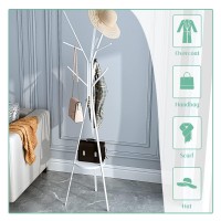 Iotxy Metal Coat Rack Tree - 71 Inches Tall Floorstanding Clothing Hanger With Wooden Shelf And 9 Hooks For Handbag Jacket Scarf Rack, White