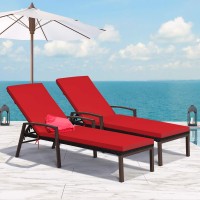 Tangkula 2 Pcs Patio Rattan Chaise Lounge Chair, Outdoor Reclining Chaise With Cushion And Armrest, Wicker Sun Lounger With Adjustable Backrest For Garden, Balcony, Poolside
