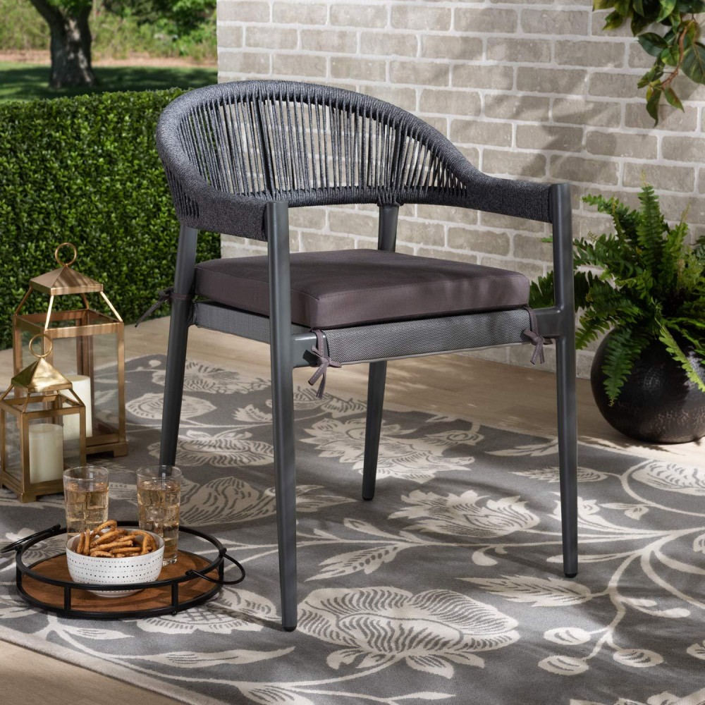 Baxton Studio Modern Grey Finished Rope And Metal Outdoor Dining Chair