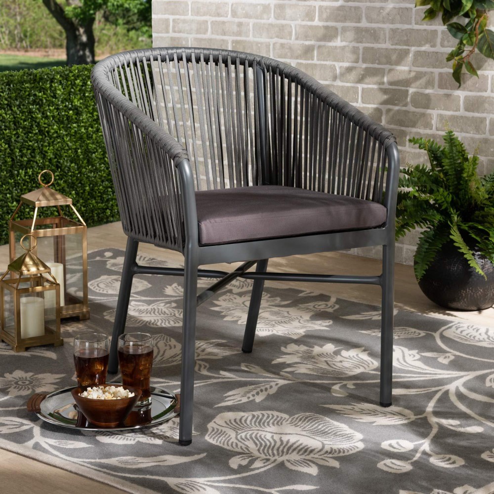 Baxton Studio Marcus Modern And Contemporary Grey Finished Rope And Metal Outdoor Dining Chair