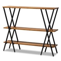 Baxton Studio Norton Rustic And Industrial Walnut Brown Finished Wood And Black Finished Metal Console Table