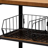 Baxton Studio Felix Rustic And Industrial Farmhouse Walnut Brown Finished Wood And Black Finished Metal Console Cart