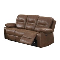 Brown Breathable Leatherette Manual Motion Sofa with Metal Reclining Mechanism and Pine Frame(D0102H71BYJ)