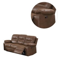 Brown Breathable Leatherette Manual Motion Sofa with Metal Reclining Mechanism and Pine Frame(D0102H71BYJ)
