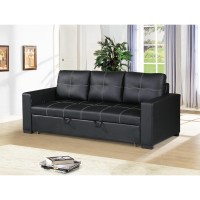 3 Seats Faux Leather convertible Sleeper Sofa, Black(D0102H74LST)
