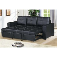 3 Seats Faux Leather convertible Sleeper Sofa, Black(D0102H74LST)