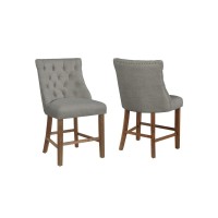 Counter height chair set of 2 in grey linen fabric