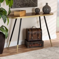 Baxton Studio Lauro Modern And Contemporary Walnut Wood Finished And Two-Tone Gold And Black Metal Console Table