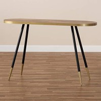 Baxton Studio Lauro Modern And Contemporary Walnut Wood Finished And Two-Tone Gold And Black Metal Console Table