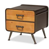 Baxton Studio Kaiya Rustic And Industrial Oak Brown Finished Wood And Black Metal 2-Drawer Nightstand