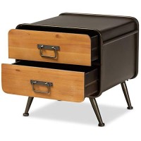 Baxton Studio Kaiya Rustic And Industrial Oak Brown Finished Wood And Black Metal 2-Drawer Nightstand