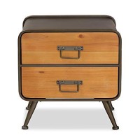 Baxton Studio Kaiya Rustic And Industrial Oak Brown Finished Wood And Black Metal 2-Drawer Nightstand