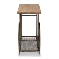 Baxton Studio Terence Vintage Rustic Industrial Natural Finished Wood And Black Finished Metal Wheeled Console Table