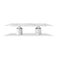 Homeroots 370724 120 X 48 X 30 In. White Marble Stainless Steel Dining Table