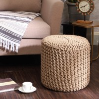 Redearth Cylindrical Hand Knitted Pouf Foot Stool Ottoman Cord Boho Pouffe Cotton Round Poof For Home Decor Living Room